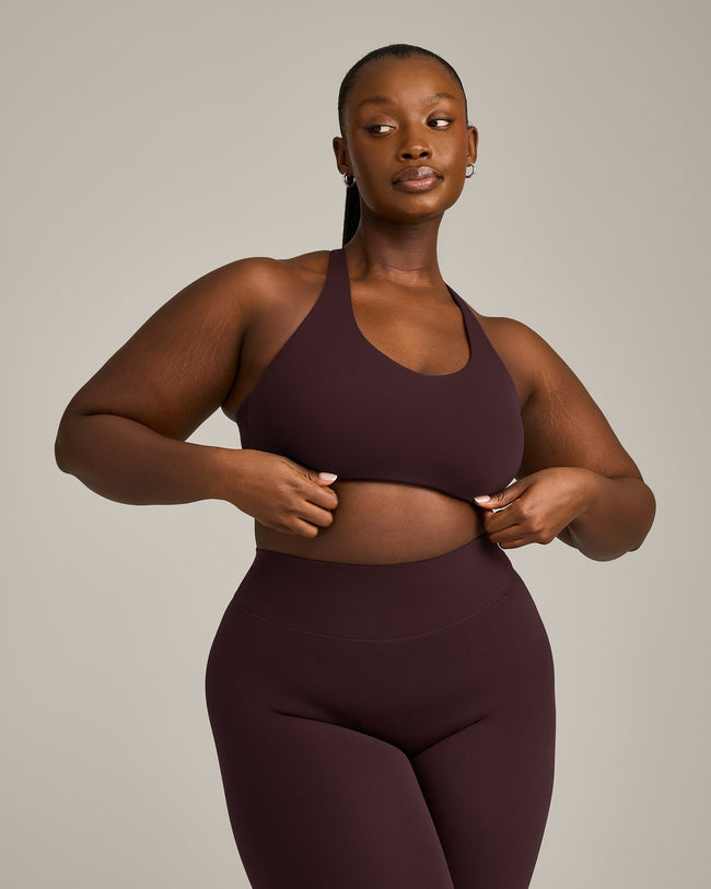 SoftMotion™ Sports Bra with Grey Logo | Plum Brown