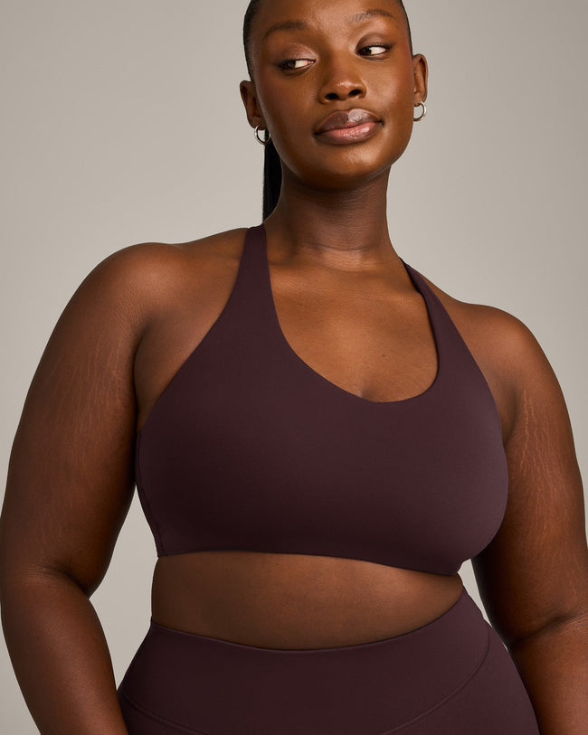 SoftMotion™ Sports Bra with Grey Logo | Plum Brown
