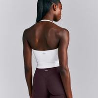 SoftMotion™ Strappy Halter Neck Mid Tank Top with Built in Bra Shelf New Branding | White
