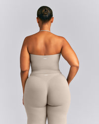 SoftMotion™ Strappy Halter Neck Mid Tank Top with Built in Bra Shelf | Warm Sand