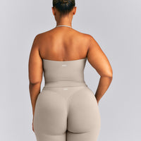 SoftMotion™ Strappy Halter Neck Mid Tank Top with Built in Bra Shelf | Warm Sand
