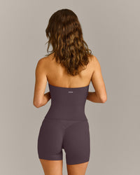 SoftMotion™ Strappy Halter Neck Mid Vest with Built in Bra Shelf with Grey Logo | Dark Umber Brown