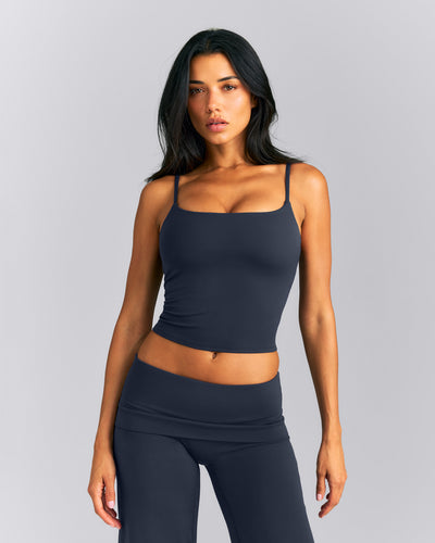 SoftMotion™ Strappy Mid Tank Top with Built in Bra Shelf New Branding | True Blue