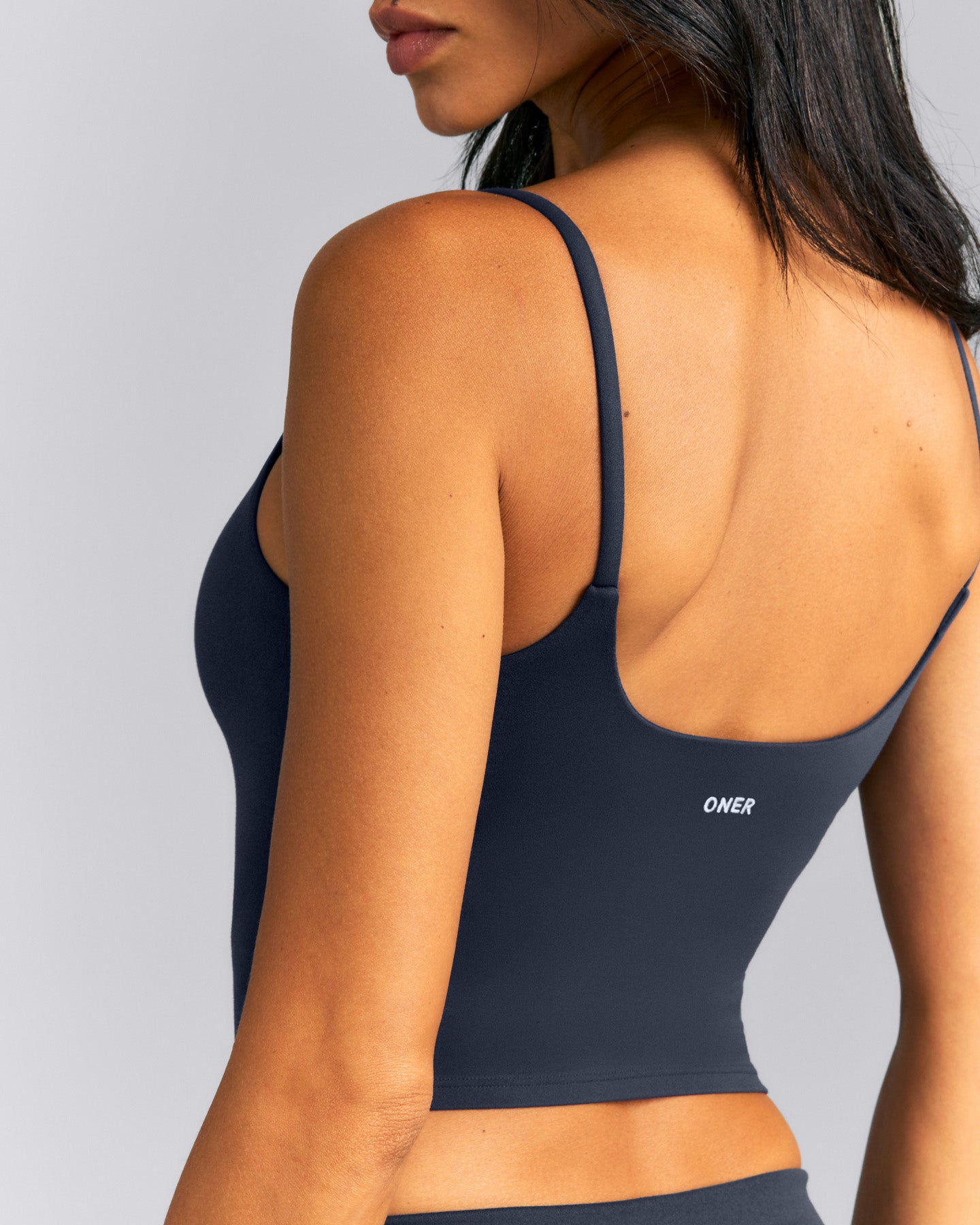 SoftMotion™ Strappy Mid Tank Top with Built in Bra Shelf New Branding | True Blue