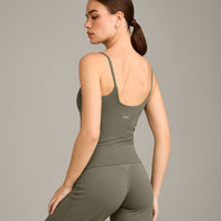 SoftMotion™ Strappy Vest with Built in Bra Shelf with Grey Logo | Alpine Green
