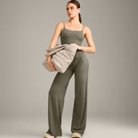 SoftMotion™ Strappy Vest with Built in Bra Shelf with Grey Logo | Alpine Green