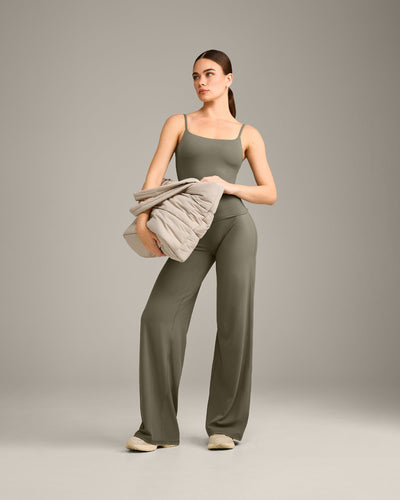 SoftMotion™ Strappy Vest with Built in Bra Shelf with Grey Logo | Alpine Green