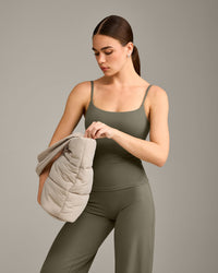 SoftMotion™ Strappy Vest with Built in Bra Shelf with Grey Logo | Alpine Green