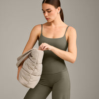 SoftMotion™ Strappy Vest with Built in Bra Shelf with Grey Logo | Alpine Green