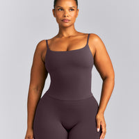 SoftMotion™ Strappy Mid Tank Top with Built in Bra Shelf | Dark Umber Brown