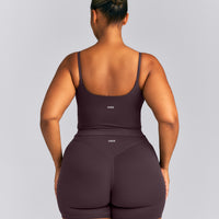 SoftMotion™ Strappy Mid Tank Top with Built in Bra Shelf | Dark Umber Brown