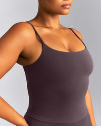 SoftMotion™ Strappy Mid Tank Top with Built in Bra Shelf | Dark Umber Brown