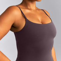 SoftMotion™ Strappy Mid Tank Top with Built in Bra Shelf | Dark Umber Brown