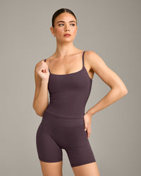SoftMotion™ Strappy Mid Vest with Built in Bra Shelf with Grey Logo | Dark Umber Brown