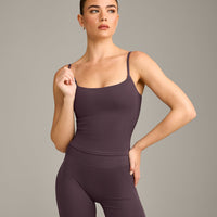 SoftMotion™ Strappy Mid Vest with Built in Bra Shelf with Grey Logo | Dark Umber Brown