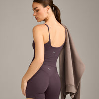 SoftMotion™ Strappy Mid Vest with Built in Bra Shelf with Grey Logo | Dark Umber Brown