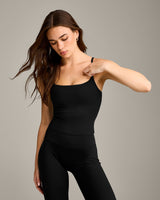 SoftMotion™ Strappy Mid Vest with Built in Bra Shelf with Grey Logo | Black