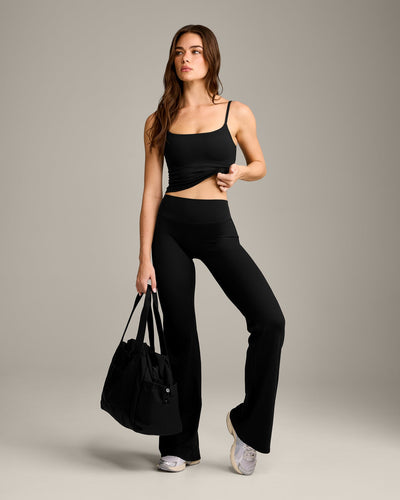 SoftMotion™ Strappy Mid Vest with Built in Bra Shelf with Grey Logo | Black