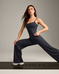 SoftMotion™ Strappy Mid Vest with Built in Bra Shelf with Grey Logo | Coal