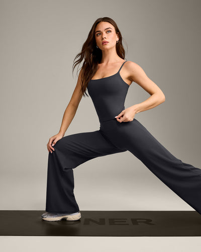 SoftMotion™ Strappy Mid Vest with Built in Bra Shelf with Grey Logo | Coal