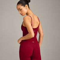 SoftMotion™ Strappy Mid Vest with Built in Bra Shelf with Grey Logo | Ruby Red
