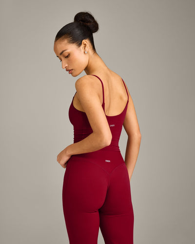 SoftMotion™ Strappy Mid Vest with Built in Bra Shelf with Grey Logo | Ruby Red
