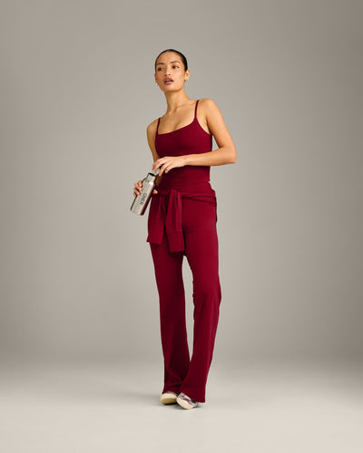 SoftMotion™ Strappy Mid Vest with Built in Bra Shelf with Grey Logo | Ruby Red