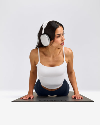 SoftMotion™ Strappy Mid Tank Top with Built in Bra Shelf | White