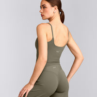 SoftMotion™ Strappy Mid Vest with Built in Bra Shelf with Grey Logo | Alpine Green