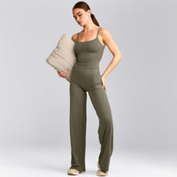 SoftMotion™ Strappy Mid Vest with Built in Bra Shelf with Grey Logo | Alpine Green