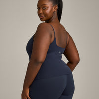 SoftMotion™ Strappy Vest with Built in Bra Shelf with Grey Logo | True Blue