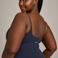 SoftMotion™ Strappy Vest with Built in Bra Shelf with Grey Logo | True Blue