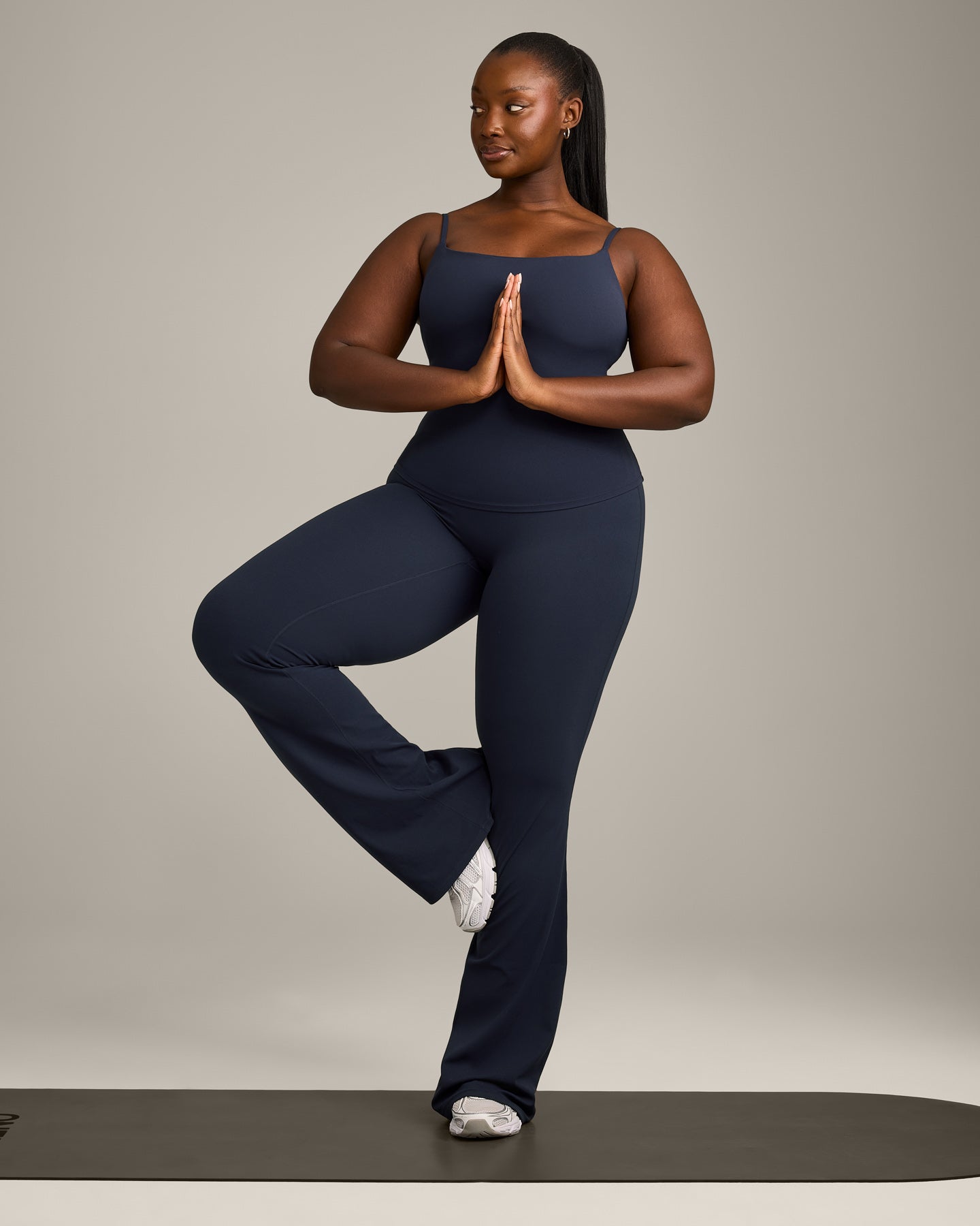 SoftMotion™ Strappy Vest with Built in Bra Shelf with Grey Logo | True Blue