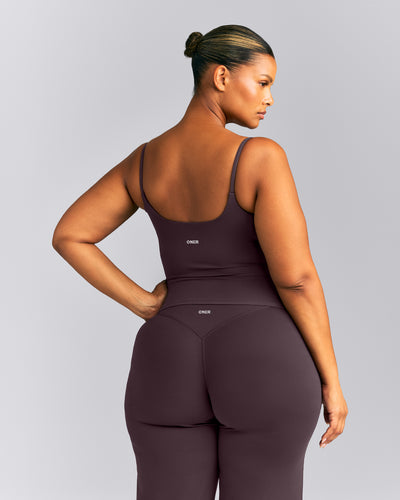 SoftMotion™ Strappy Tank Top with Built in Bra Shelf | Dark Umber Brown