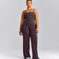 SoftMotion™ Strappy Tank Top with Built in Bra Shelf | Dark Umber Brown