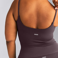 SoftMotion™ Strappy Tank Top with Built in Bra Shelf | Dark Umber Brown