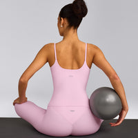 SoftMotion™ Strappy Tank Top with Built in Bra Shelf with Gray Logo | Chalk Pink