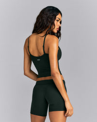 SoftMotion™ Adjustable V Neck Mid Tank Top with Built in Bra Shelf | Emerald Noir