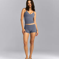 SoftMotion™ Adjustable V Neck Tank Top with Built in Bra Shelf | Granite Blue