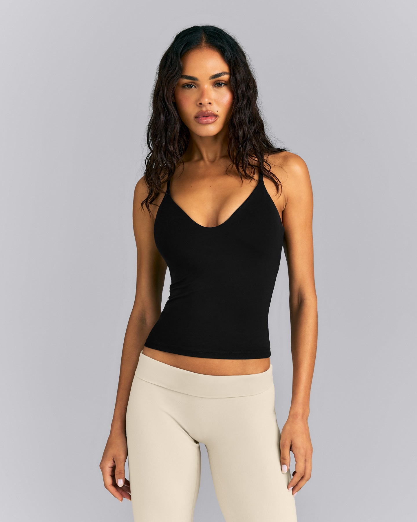 SoftMotion™ Adjustable V Neck Tank Top with Built in Bra Shelf | Black