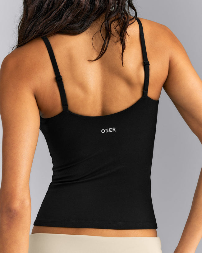 SoftMotion™ Adjustable V Neck Tank Top with Built in Bra Shelf | Black