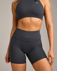 UnifiedMove High Waisted Pocket Shorts 6" with Reflective Logo | Coal