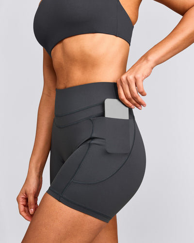 UnifiedMove™ High Waisted Pocket Shorts 6" with Reflective Logo | Coal