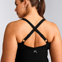 UnifiedMove™ V Neck Cross Back Tank Top with Reflective Logo | Black