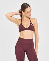 EnhanceLift™ Seamless Minimal Halter Neck Bralette with White Logo | Velvet Mocha