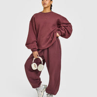 Foundations Oversized Cuffed Joggers with Oner Embroidery | Washed Velvet Mocha