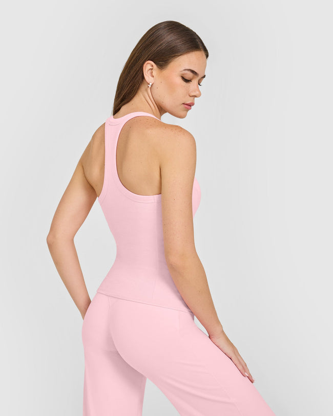 Mellow™ Rib Racer Back Vest with Built in Bra Shelf | Petal Pink