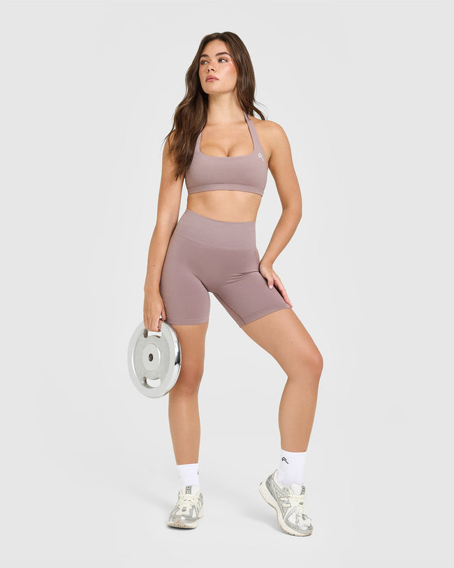 EffortlessLift™ Seamless Shorts with White Logo | Dusty Purple