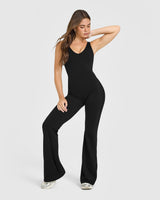 SoftMotion™ Scoop Back Flared All In One Long with White Logo | Black