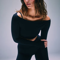FormeSoft™ Fitted Off-The-Shoulder Long Sleeve Top | Black
